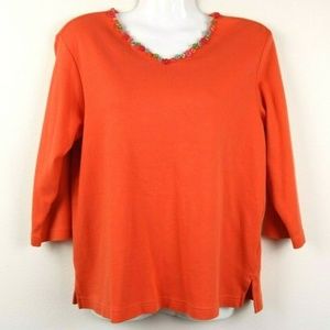 Quacker Factory Womens Blouse 3/4 Sleeve V Neck